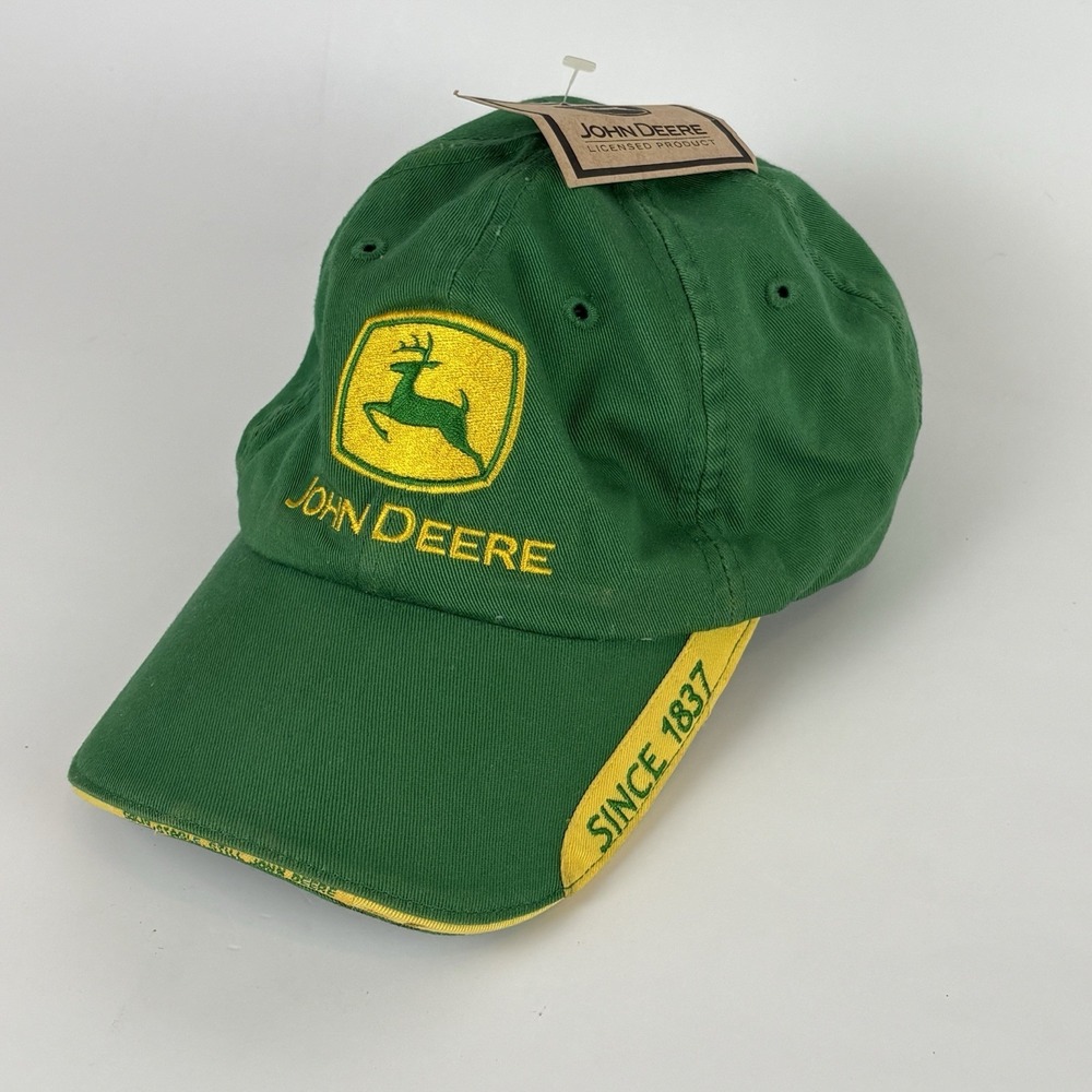 John Deere Since 1837 Hat Green Yellow Embroidered Adjust Cary Frances Group NWT